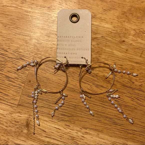 Anthropologie Pearl Embellished Hoop Drop Earrings - Picture 5 of 7